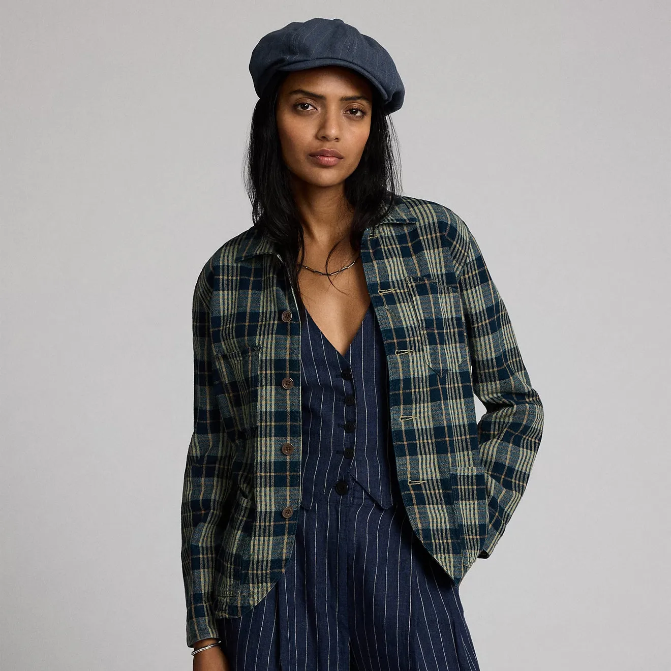 RRL By Ralph Lauren Womens Teagan L/S Shirt Indigo / Tan