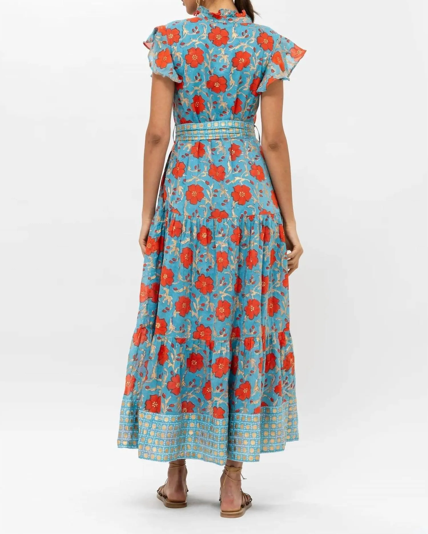 Ruffle Collar Button Maxi Dress In Poppy Red