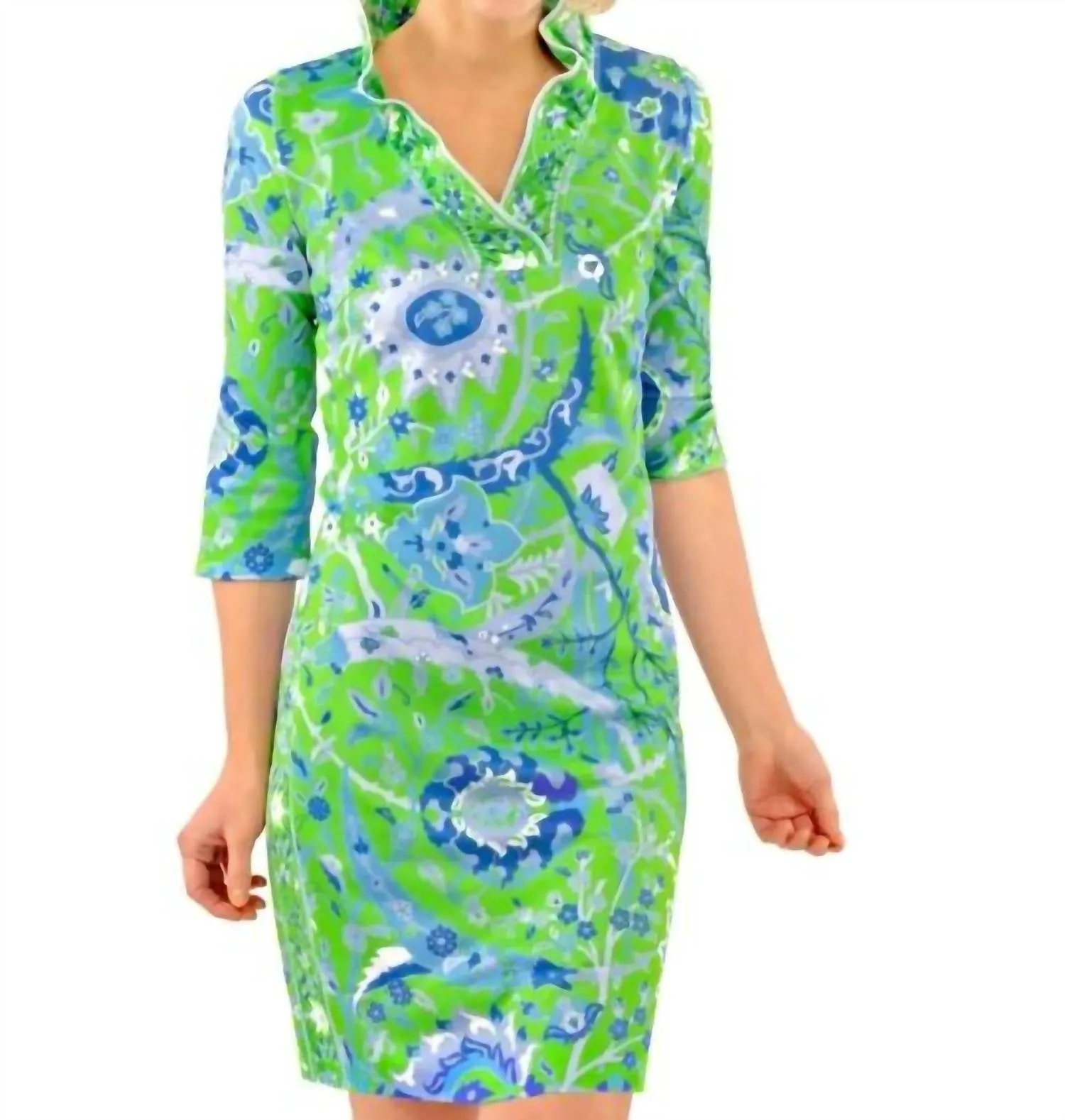 Ruffneck Dress - Magic Carpet In Green/blue