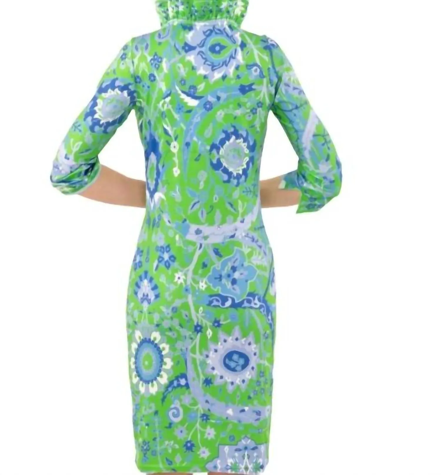 Ruffneck Dress - Magic Carpet In Green/blue
