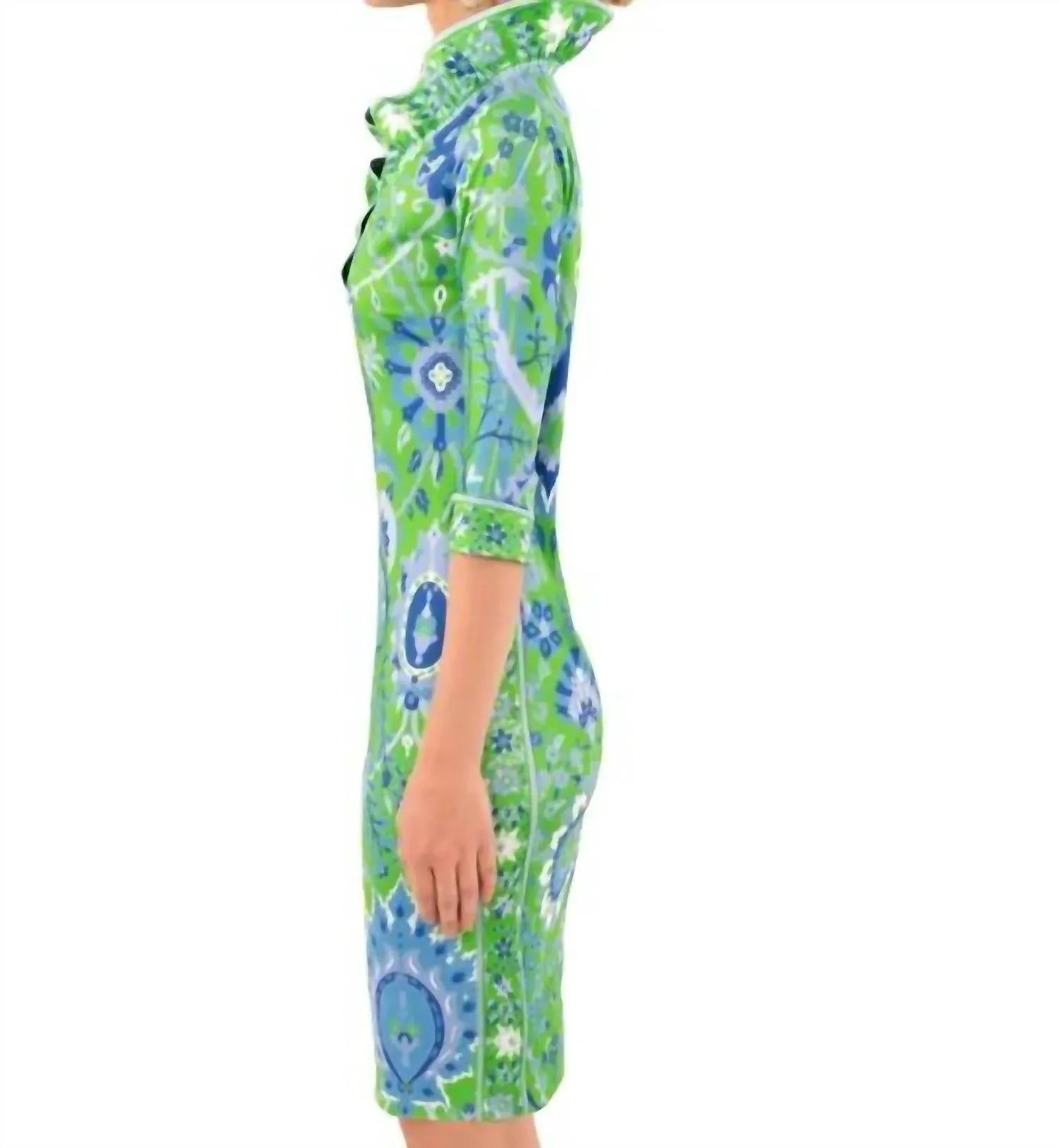 Ruffneck Dress - Magic Carpet In Green/blue