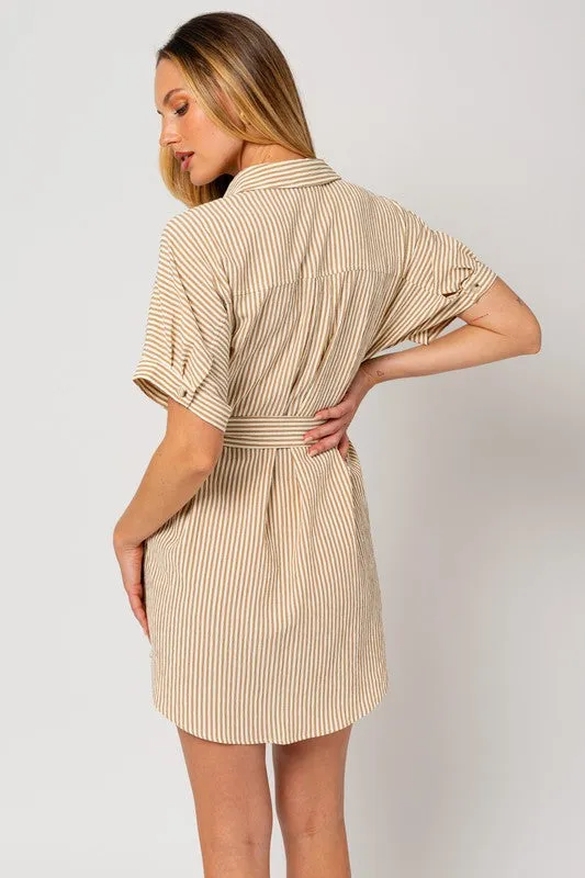 Sandstone Harbor Stripe Shirt Mini Dress