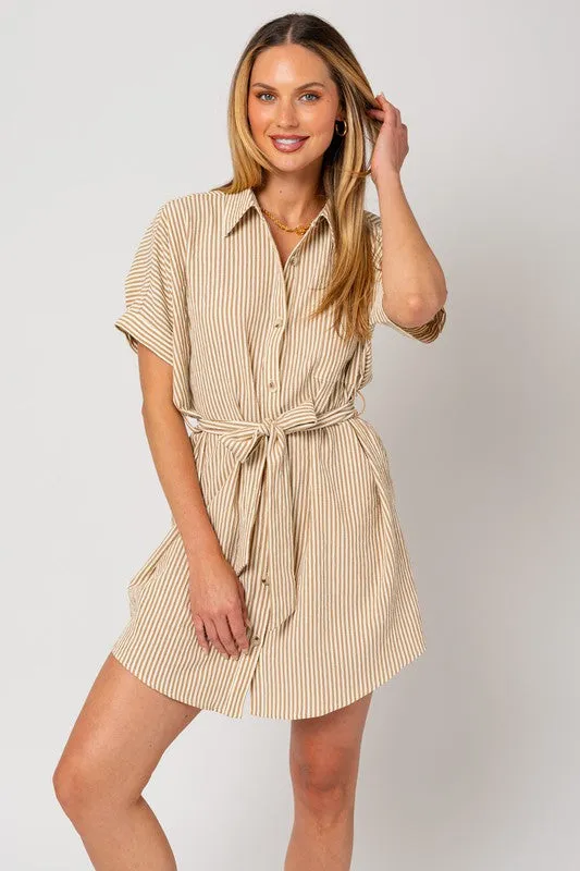 Sandstone Harbor Stripe Shirt Mini Dress