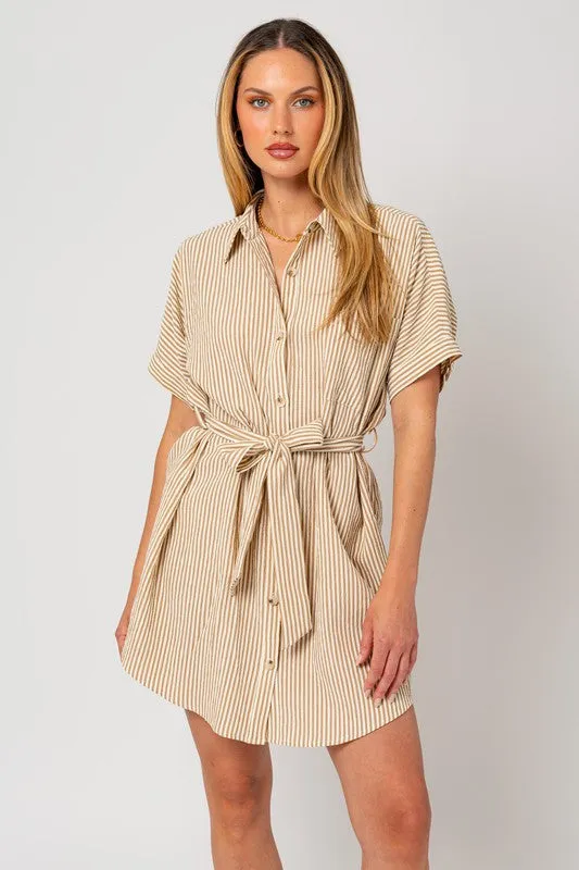 Sandstone Harbor Stripe Shirt Mini Dress