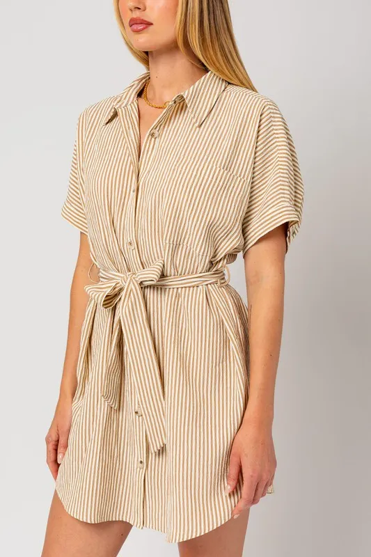 Sandstone Harbor Stripe Shirt Mini Dress