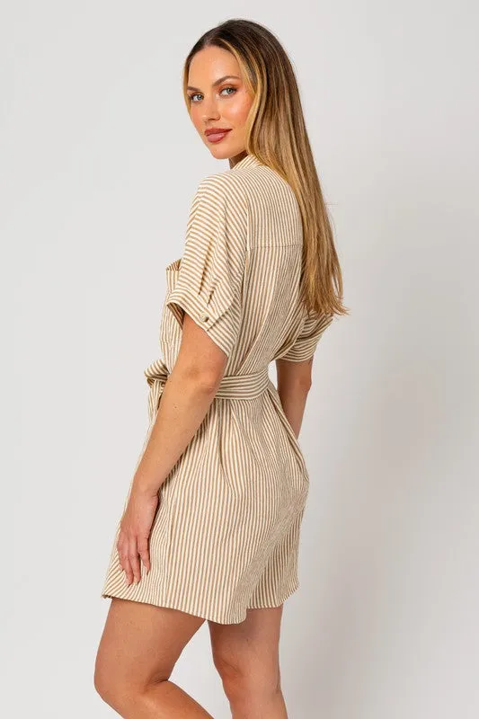 Sandstone Harbor Stripe Shirt Mini Dress