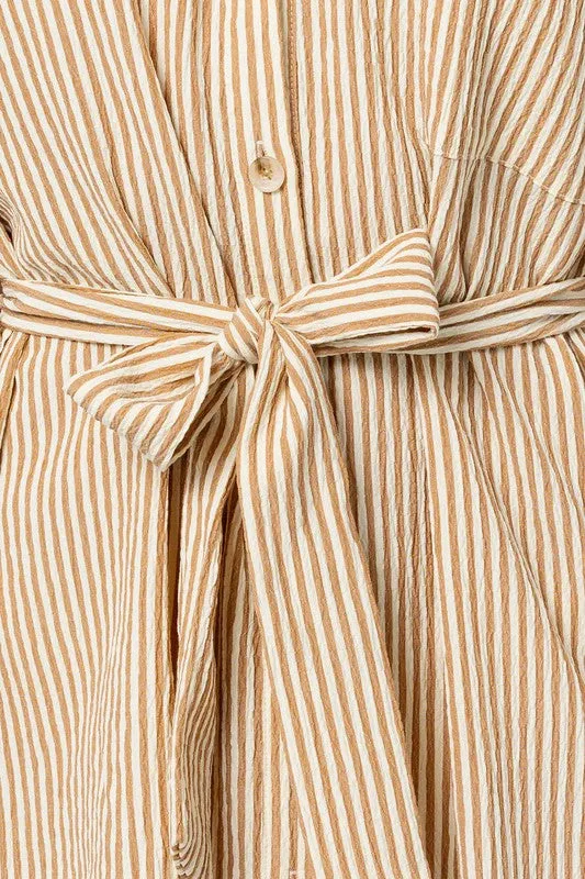 Sandstone Harbor Stripe Shirt Mini Dress
