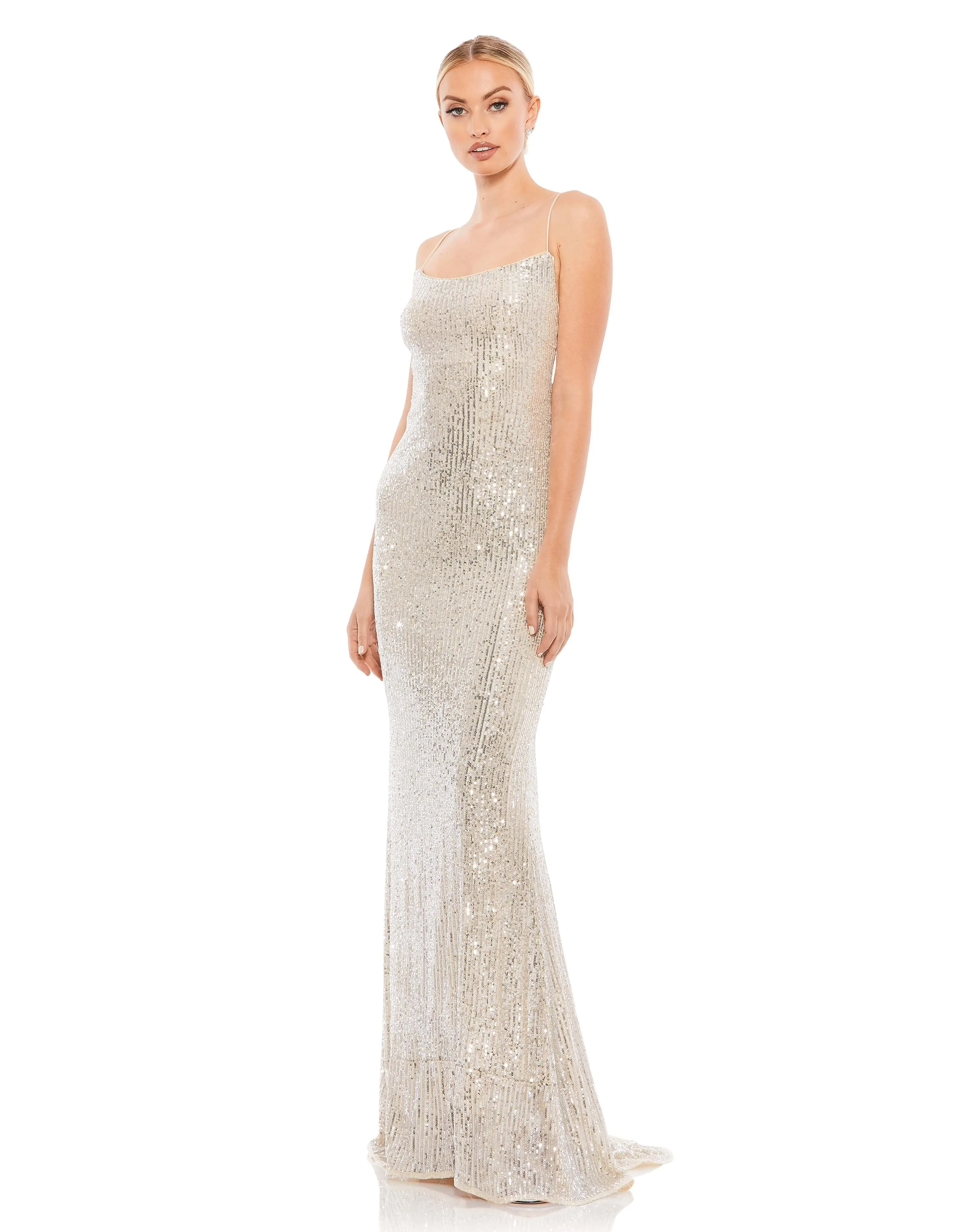 Sequin Lace Up Back Evening Gown