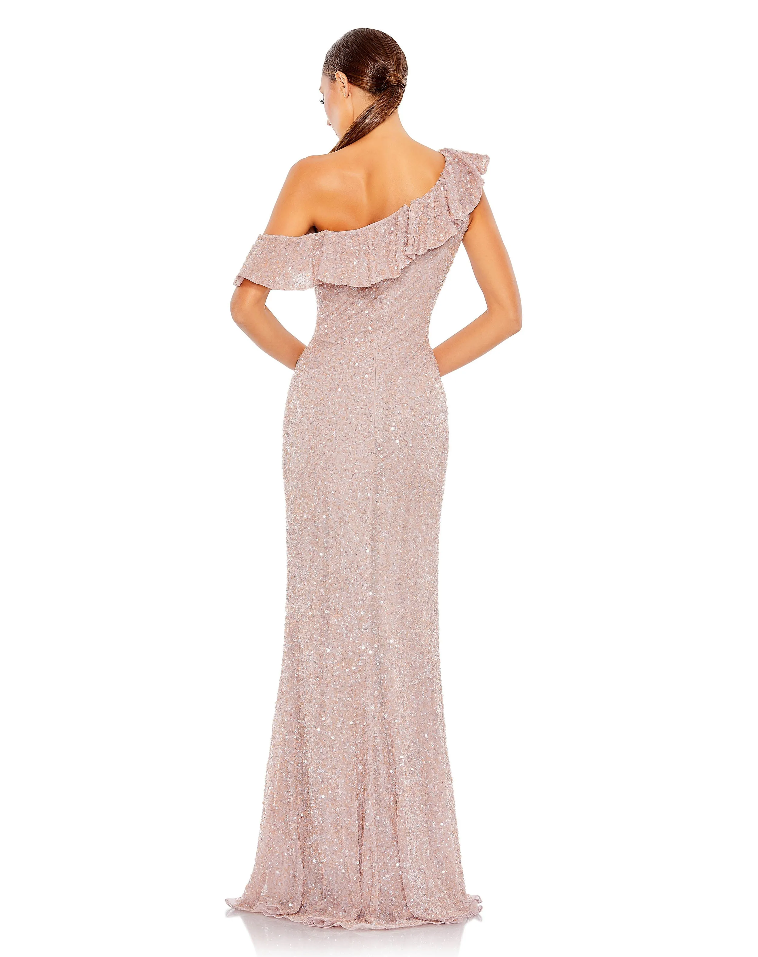 Sequined Drop Shoulder Trumpet Gown