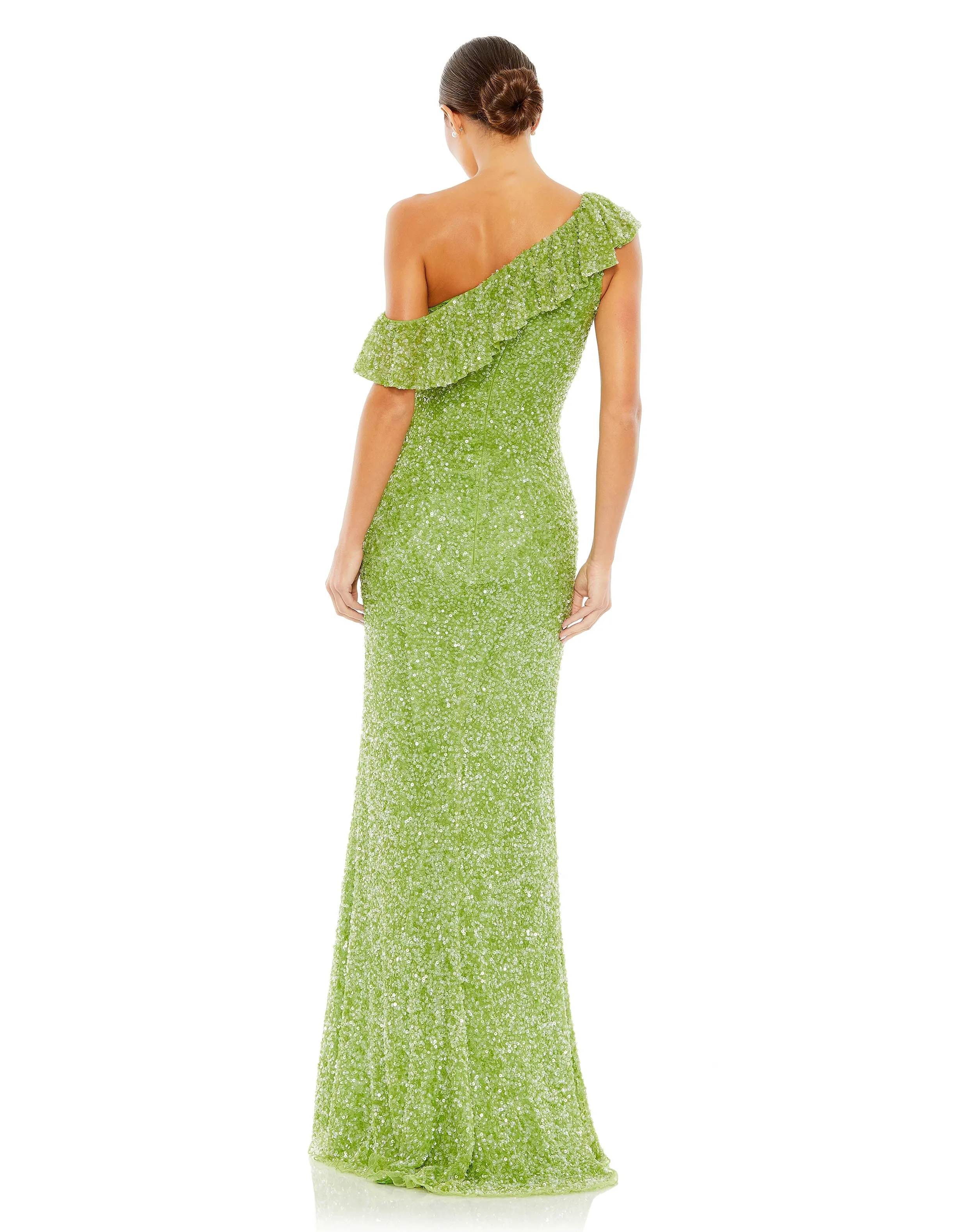 Sequined Drop Shoulder Trumpet Gown
