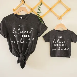 She Believed She Could Matching Charcoal T-Shirts discount mum dresses