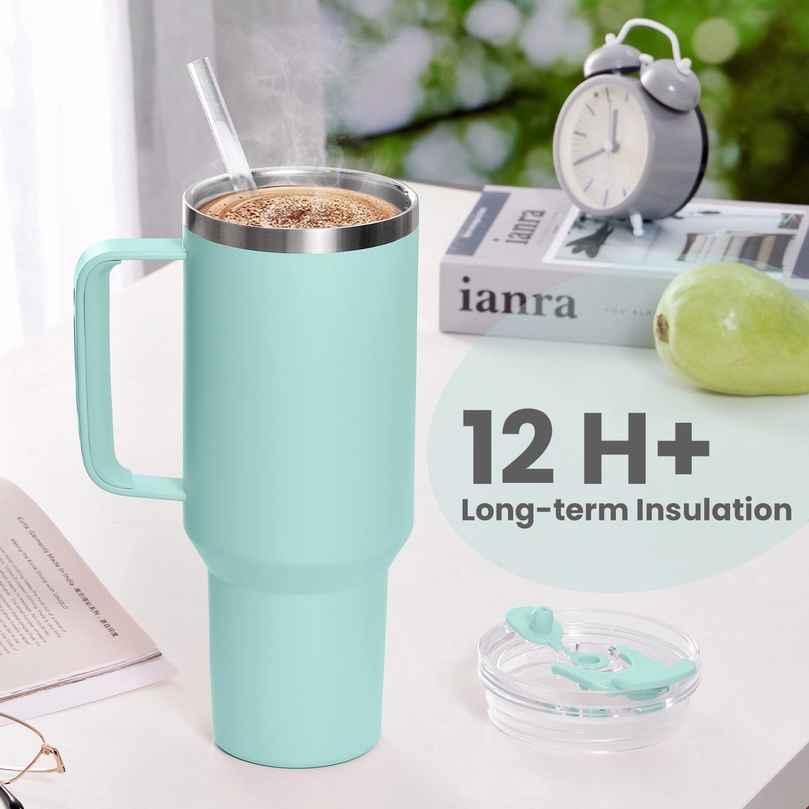 2025 Facebook Shop For Clearance JUSTLET JUSTLET-0001 40 oz Vacuum Insulated Stainless Steel Travel Mug Tumbler with Handle and Straw Seafoam Next Day Delivery , up to 69%off and newest style here.