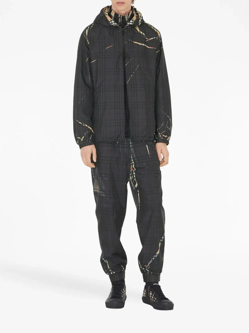 Sliced Check Hooded Jacket