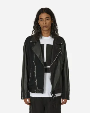 Slubs Plainstitch Rennjacke aus Mischleder Schwarz