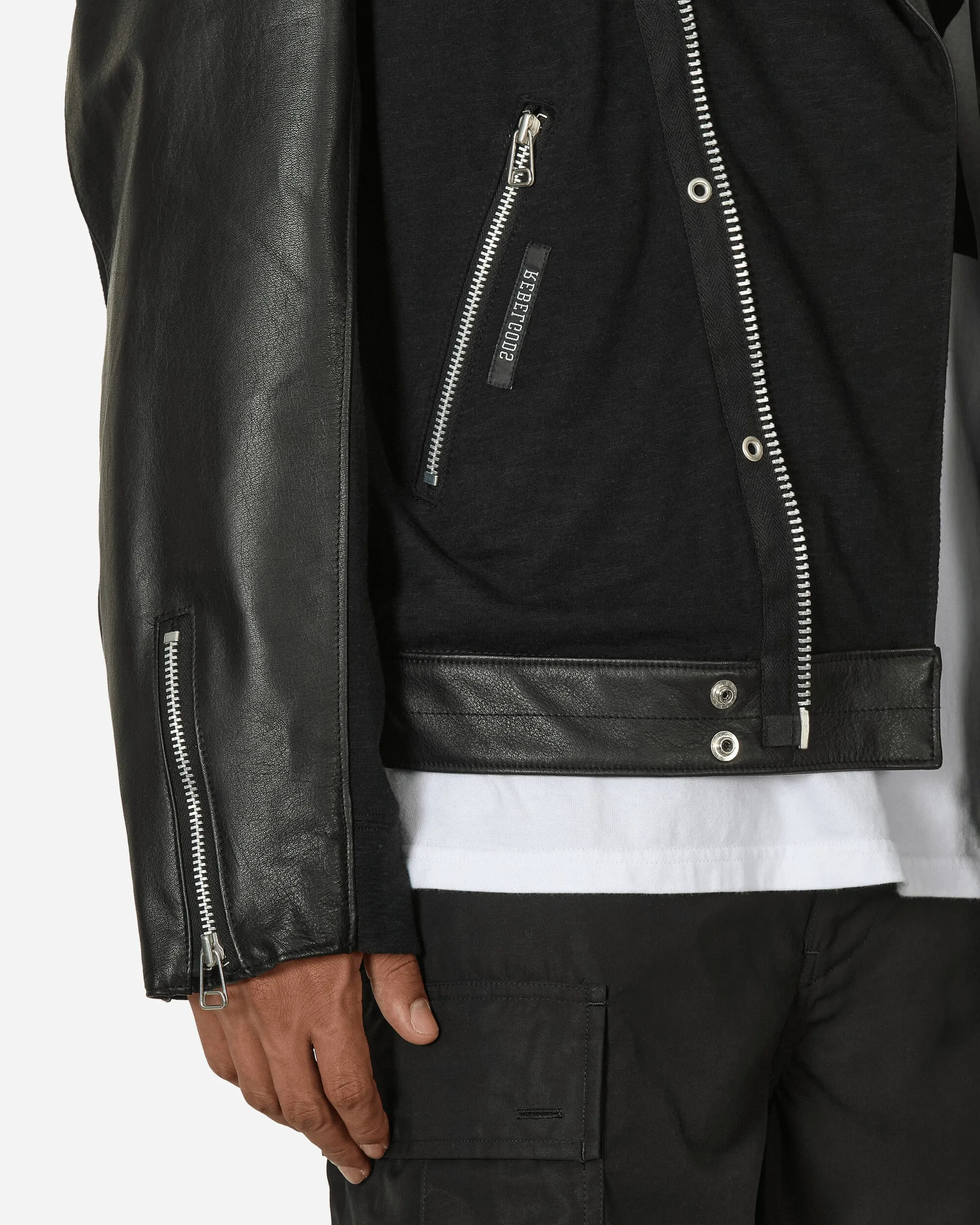 Slubs Plainstitch Rennjacke aus Mischleder Schwarz