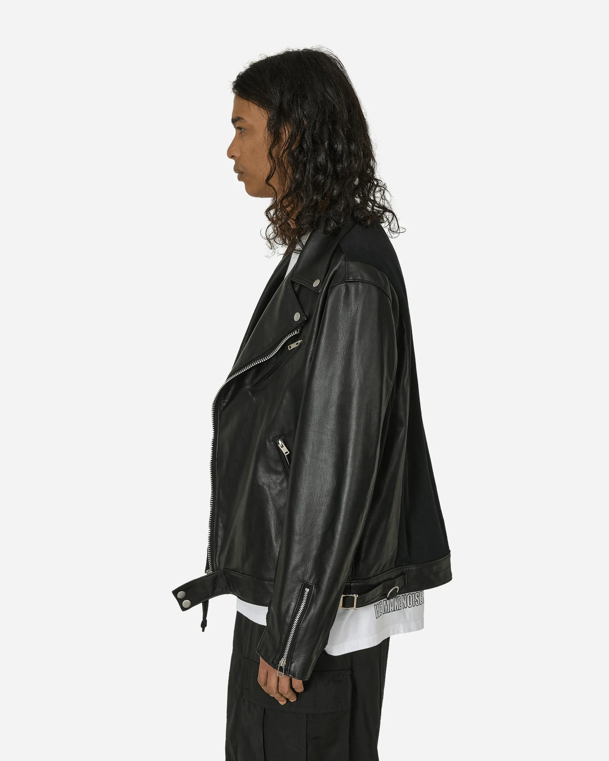 Slubs Plainstitch Rennjacke aus Mischleder Schwarz
