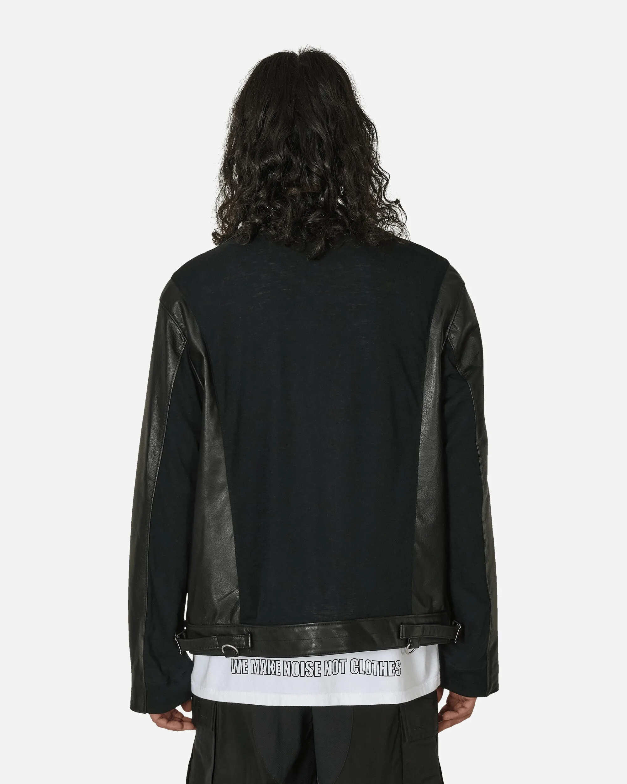 Slubs Plainstitch Rennjacke aus Mischleder Schwarz