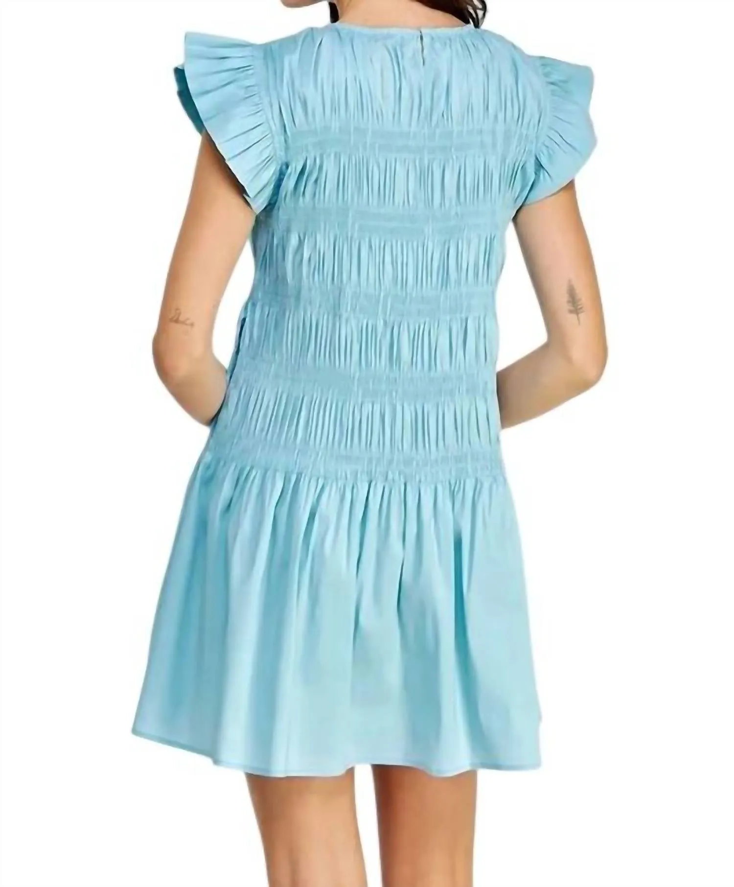 Smocked Bodice Poplin Mini Dress In Sky Blue