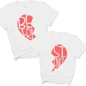Split Heart Best Friends Kid Matching White T-Shirts girls pajamas promo