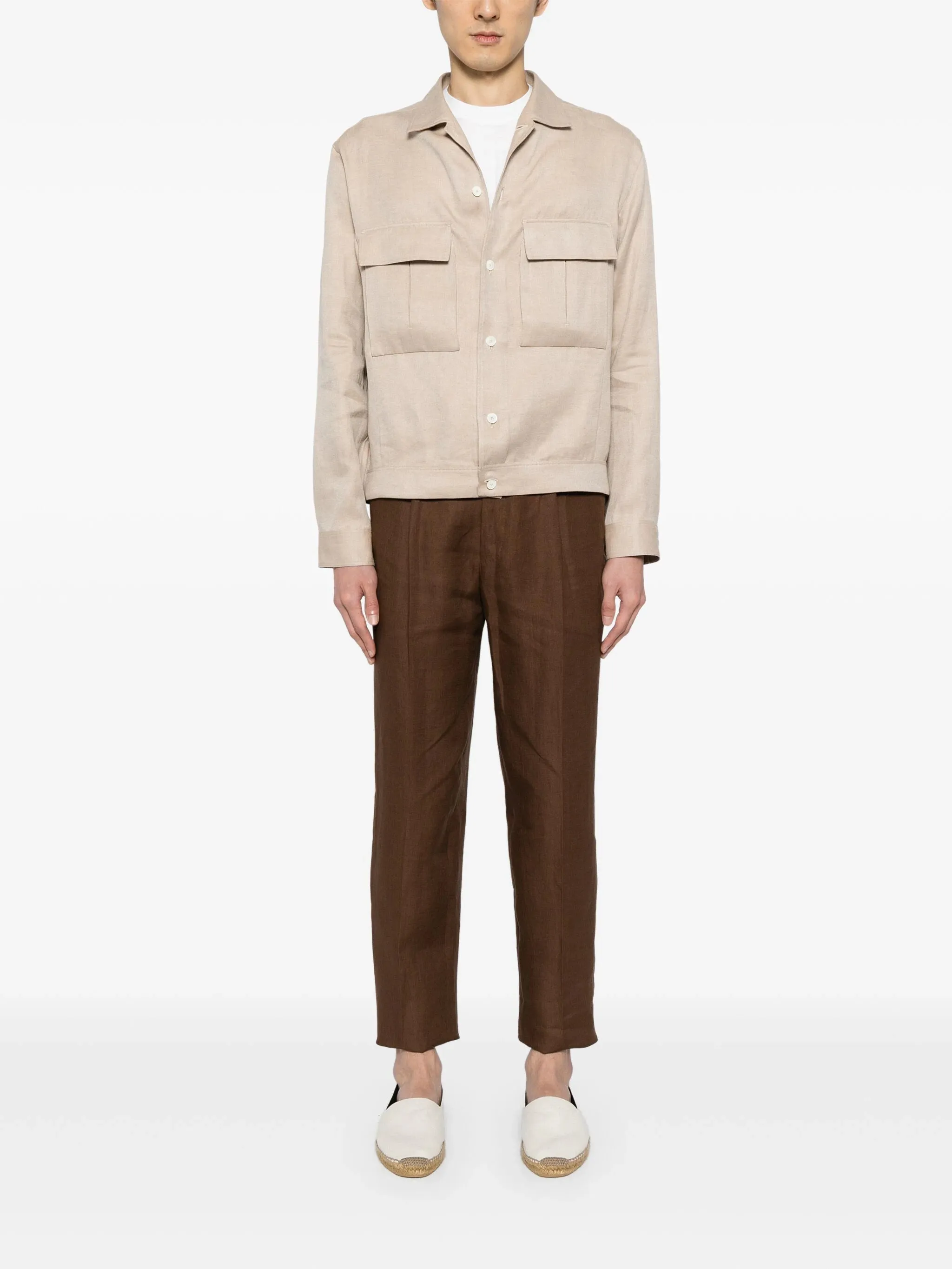 Spread-Collar Linen Jacket