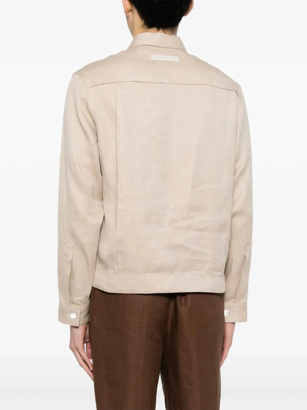 Spread-Collar Linen Jacket