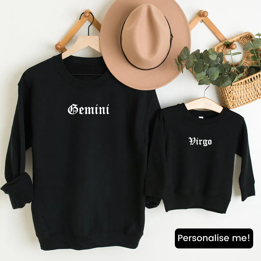 Star Signs Personalised Adult & Kid Matching Black Sweatshirts nursing tops best deals