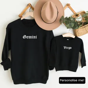Star Signs Personalised Adult & Kid Matching Black Sweatshirts nursing tops best deals
