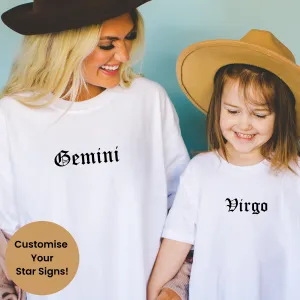 Star Signs Personalised Adult & Kid Matching White T-Shirts nursing tops best deals