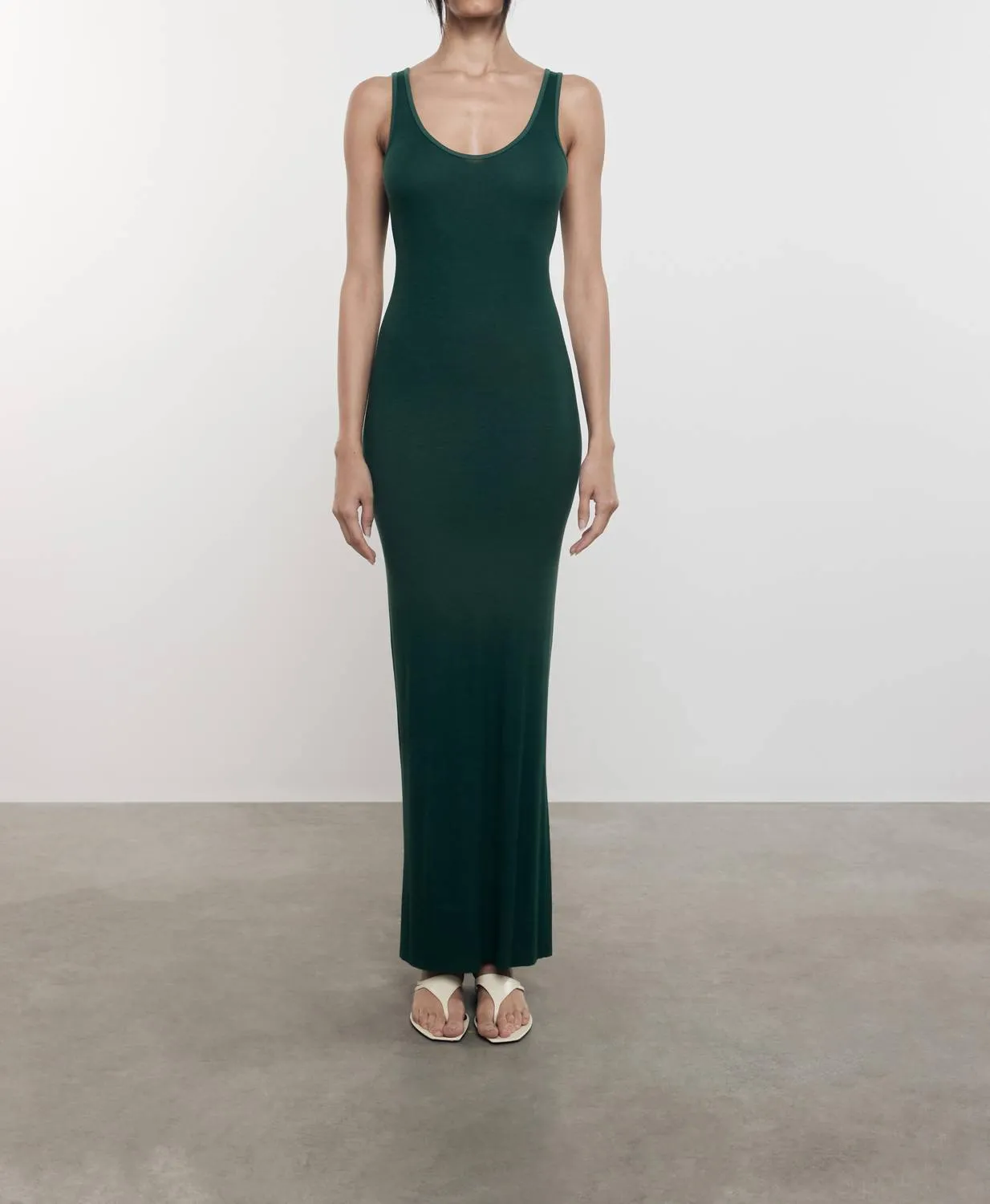 Stretch Silk Knit Maxi Tank Dress In Malachite