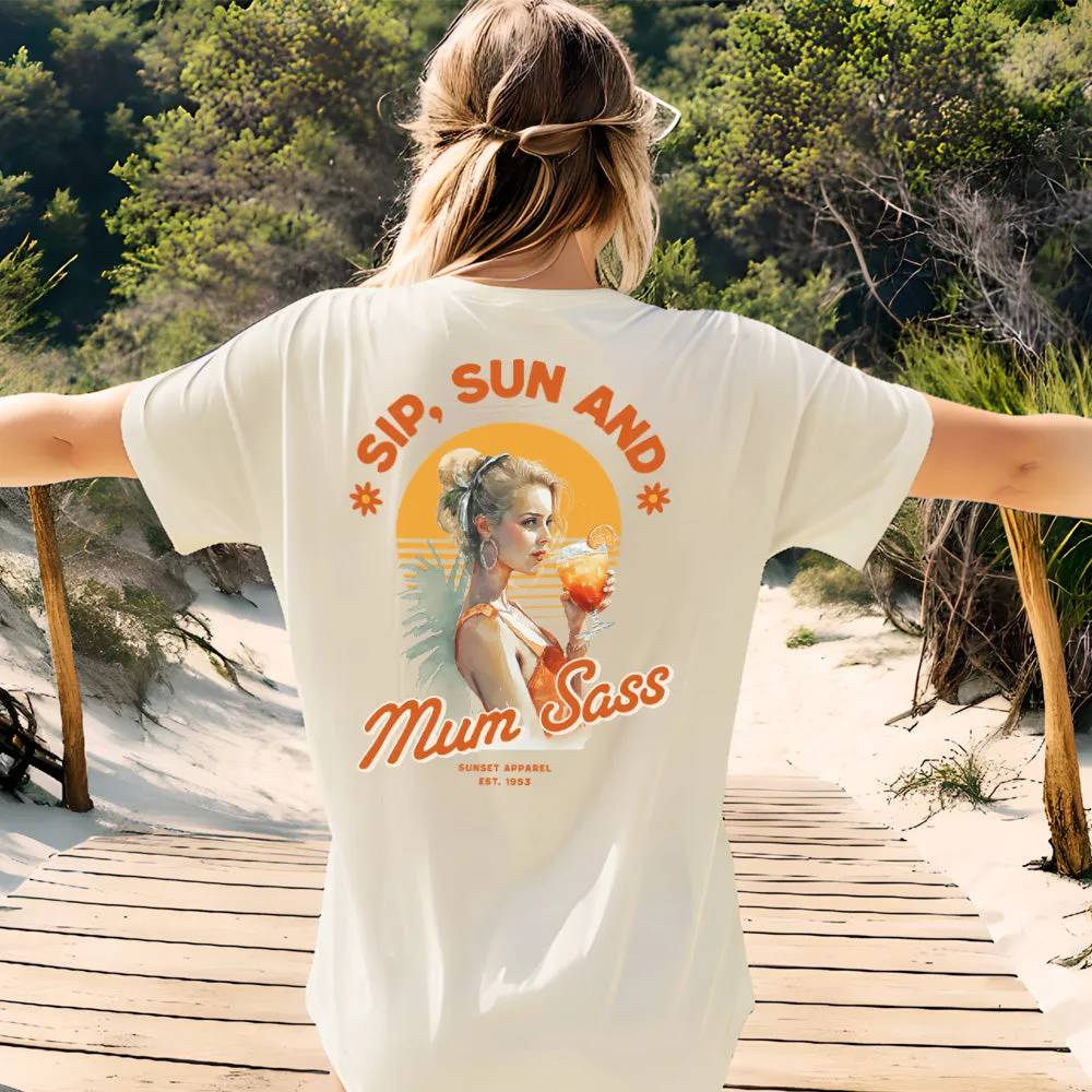 Sun, Sip, Mum Sass Back Graphic T-Shirt maternity dresses promo