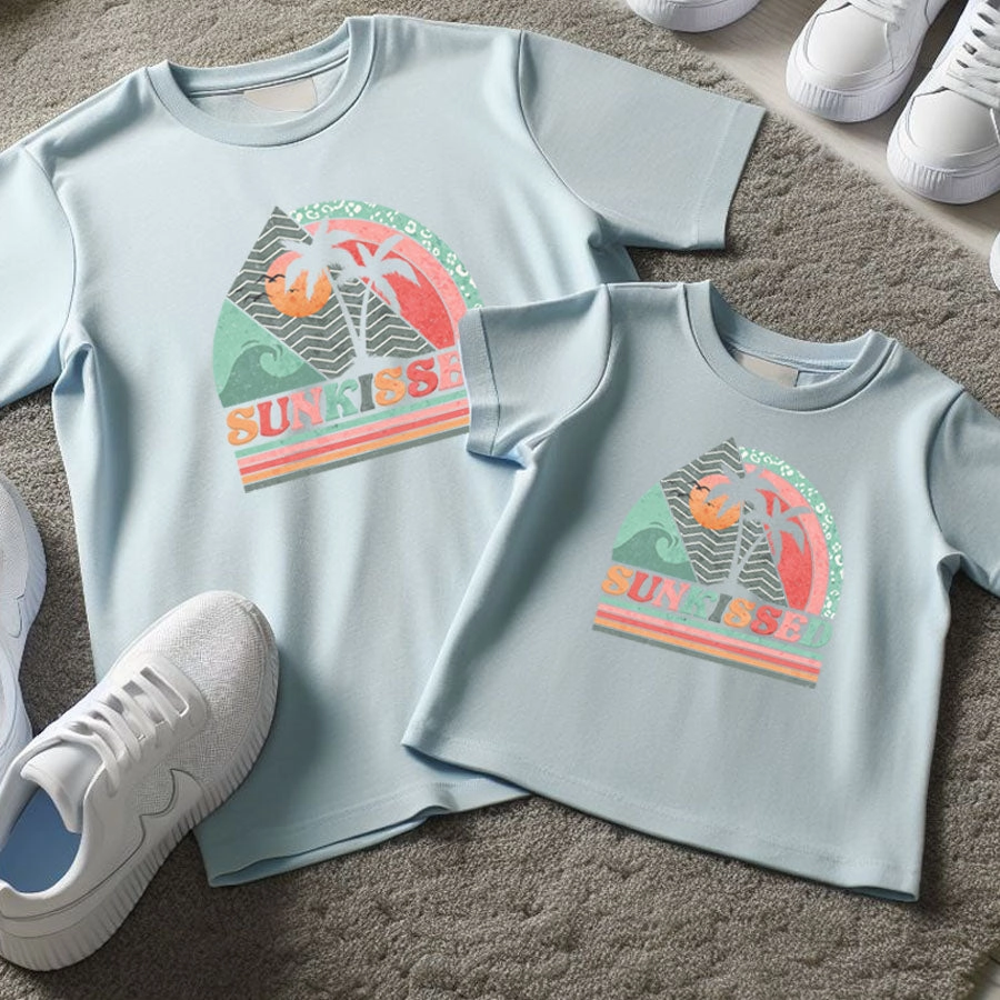 Sunkissed Island Mum Matching T-Shirts- Sky Blue mum blouses clearance