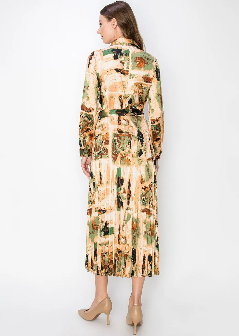 Sunset Abstract Pleated Midi Dress