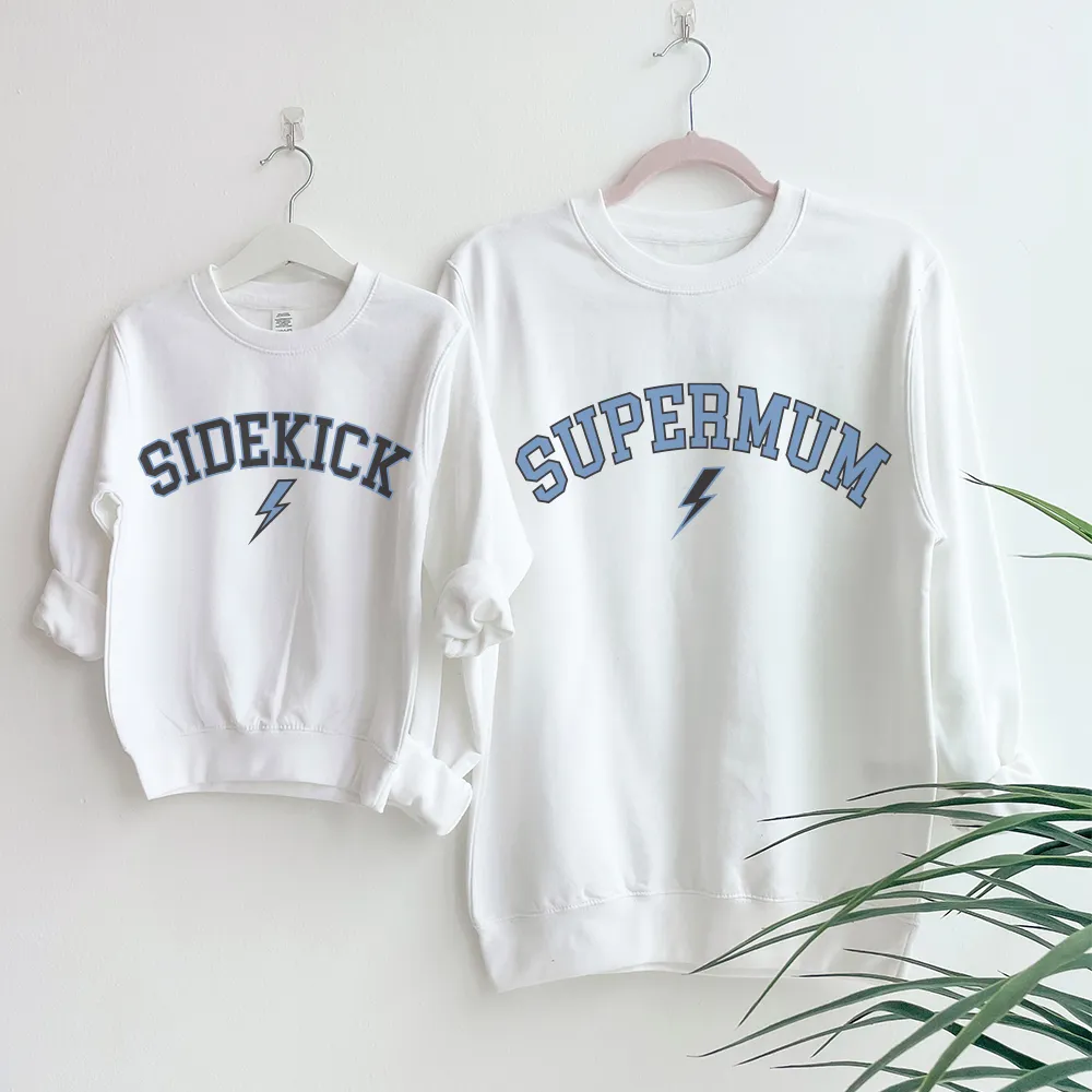 Supermum & Sidekick College Matching Mum & Kids Sweatshirts postpartum clothes sale