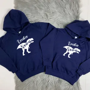T-Rex Brother Saurus Matching Hoodies Navy boys outfits online store