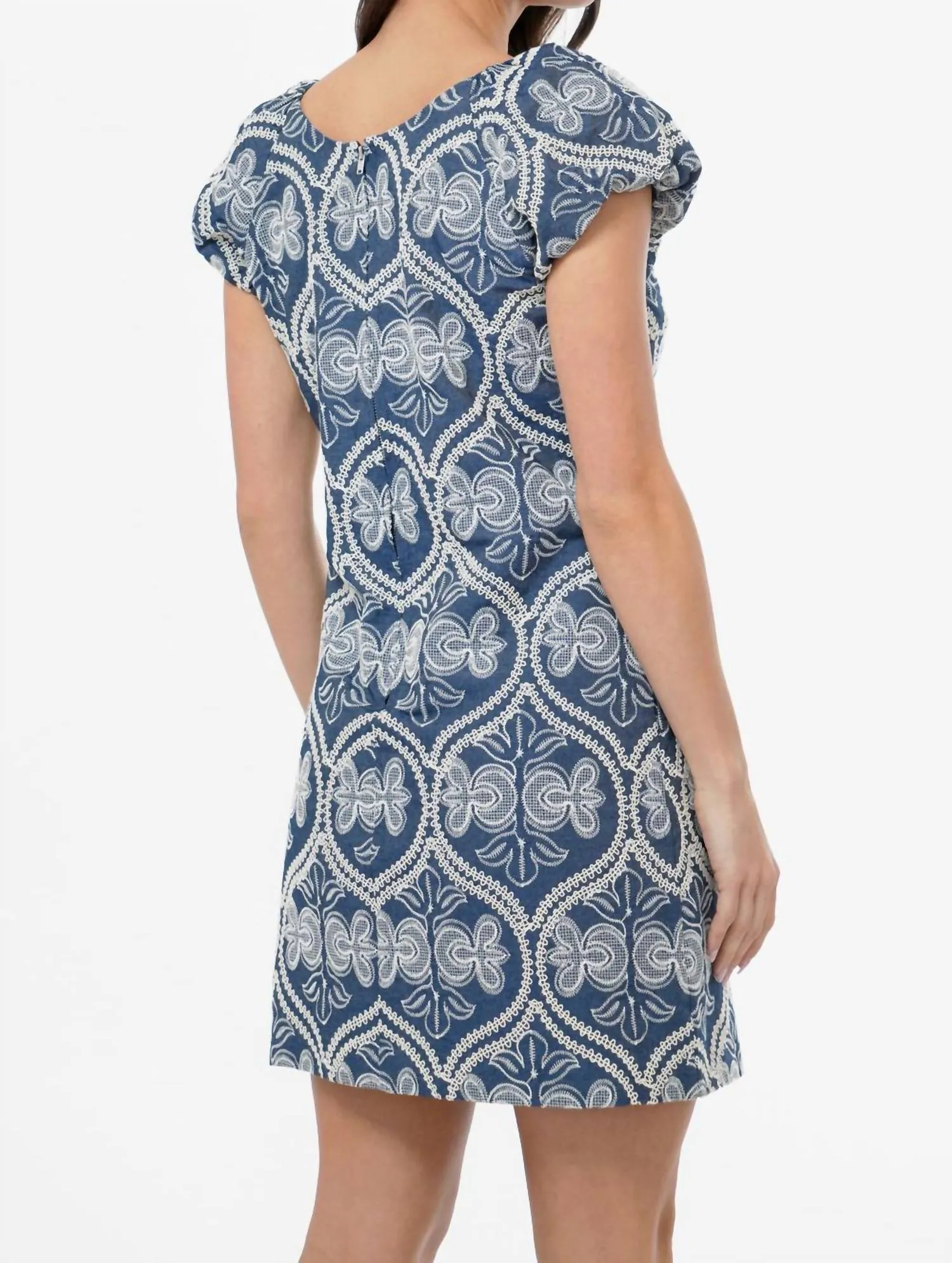 Teagan Embroidered Shift Mini Dress In Blue