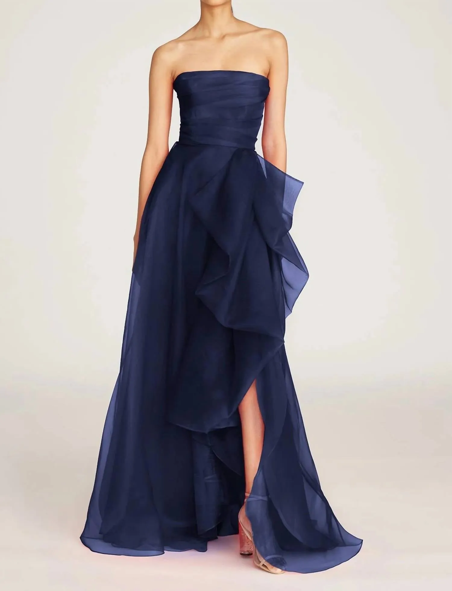 Teresa Strapless Draped Gown In Navy
