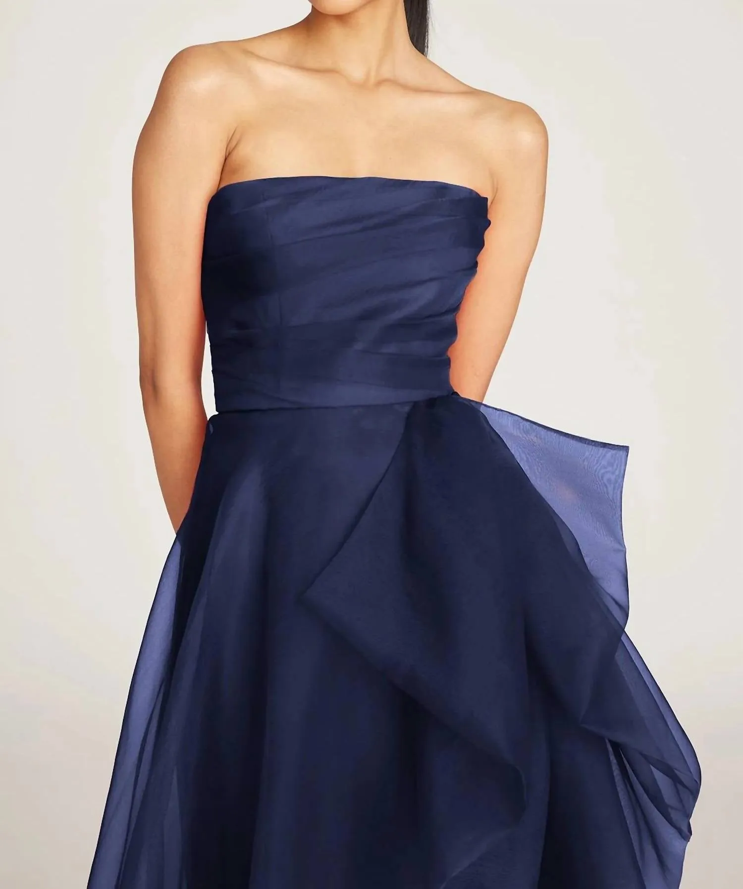 Teresa Strapless Draped Gown In Navy
