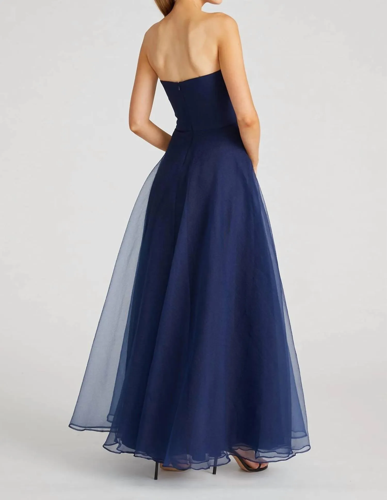 Teresa Strapless Draped Gown In Navy