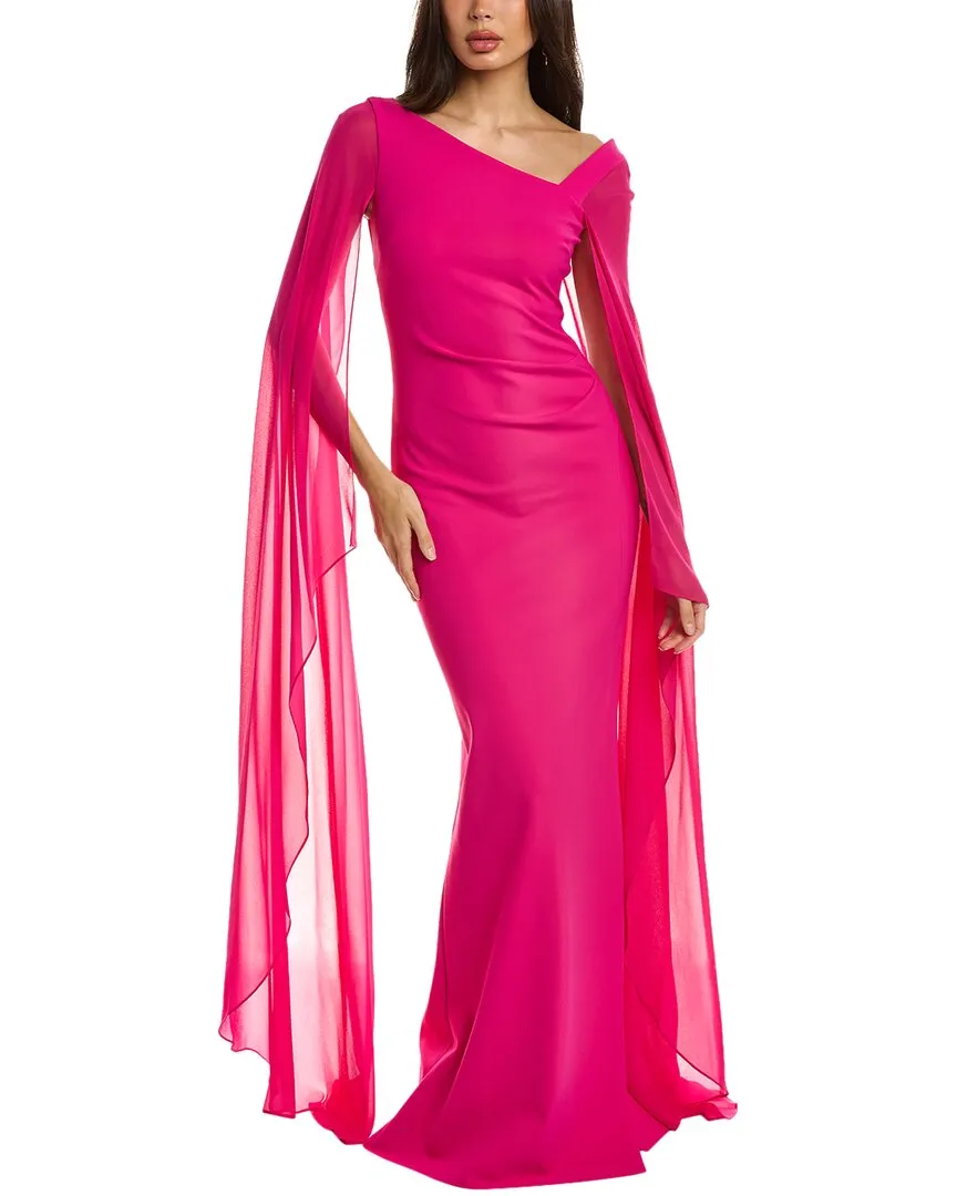 Teri Jon by Rickie Freeman Chiffon Cape Sleeve Gown