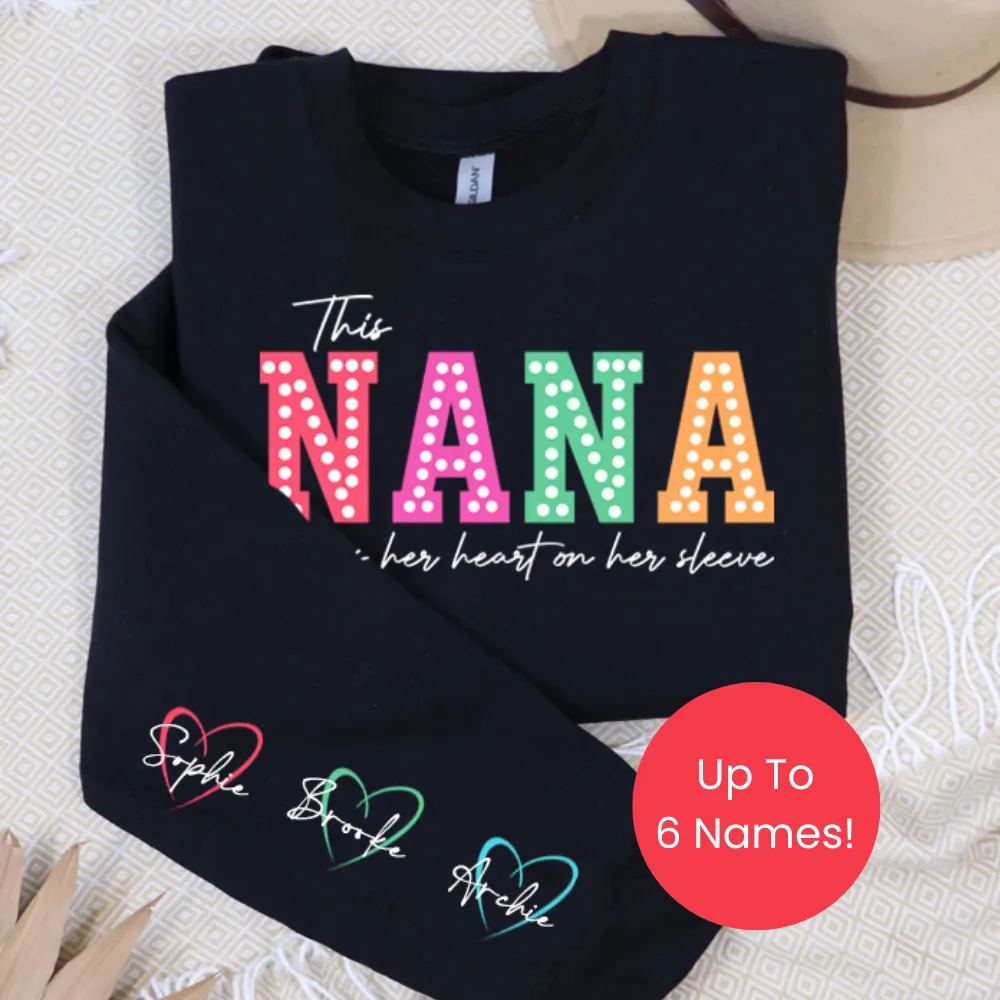 This Nana Wears Her Heart Personalised Sleeve Sweatshirt