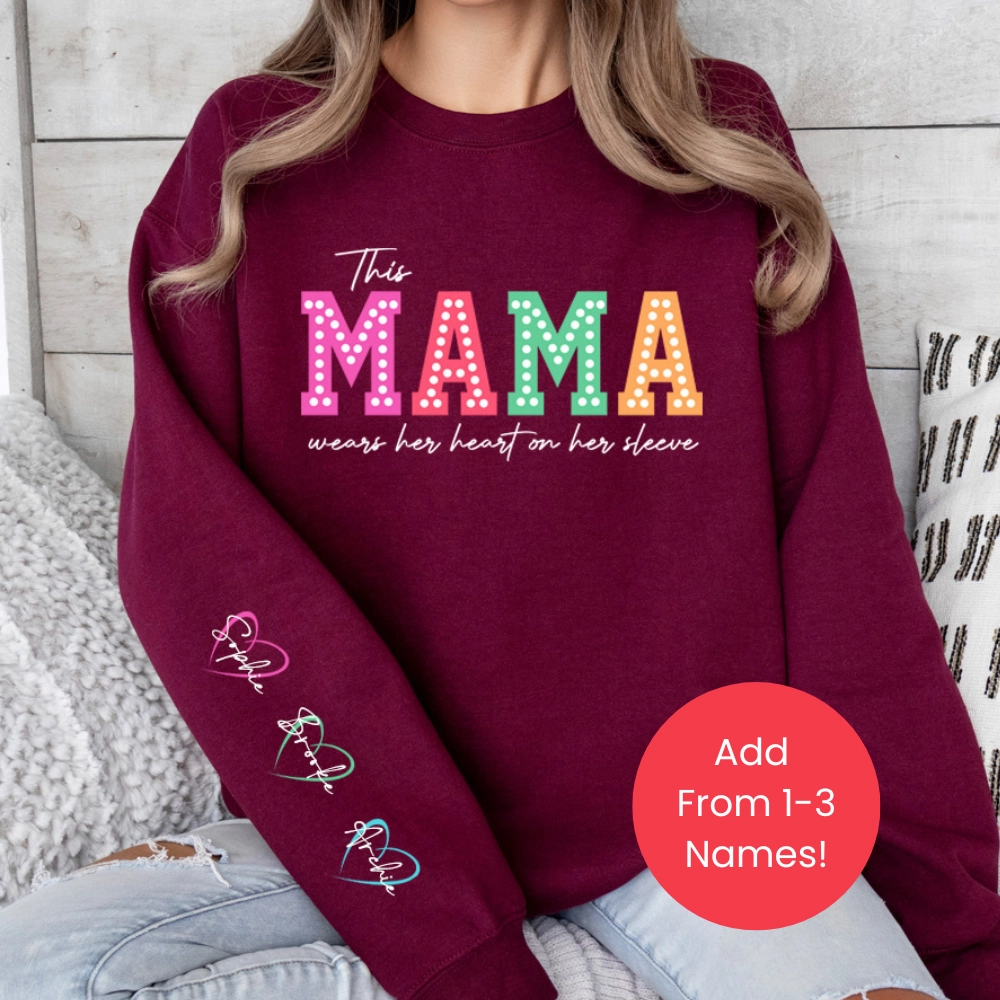 This Mama Wears Her Heart Personalised Sleeve Sweatshirt