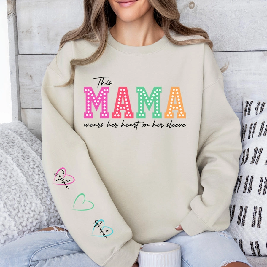 This Mama Wears Her Heart Personalised Sleeve Sweatshirt