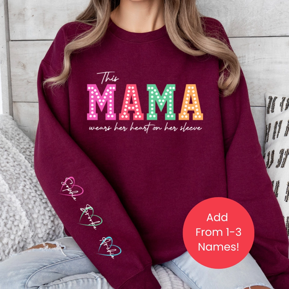 This Mama Wears Her Heart Personalised Sleeve Sweatshirt