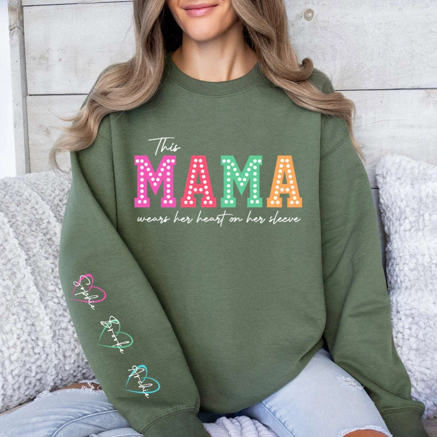 This Mama Wears Her Heart Personalised Sleeve Sweatshirt