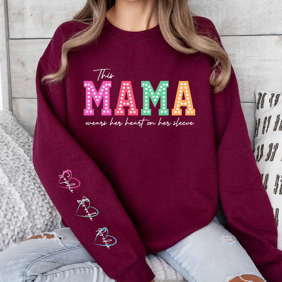 This Mama Wears Her Heart Personalised Sleeve Sweatshirt