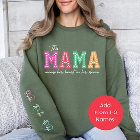 This Mama Wears Her Heart Personalised Sleeve Sweatshirt Grandparent Clothing - grandma outfits sale