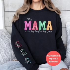 This Mama Wears Her Heart Personalised Sleeve Sweatshirt Grandparent Clothing - grandma outfits sale
