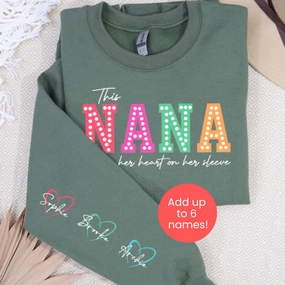 This Nana Wears Her Heart Personalised Sleeve Sweatshirt Grandparent Clothing - grandma outfits sale