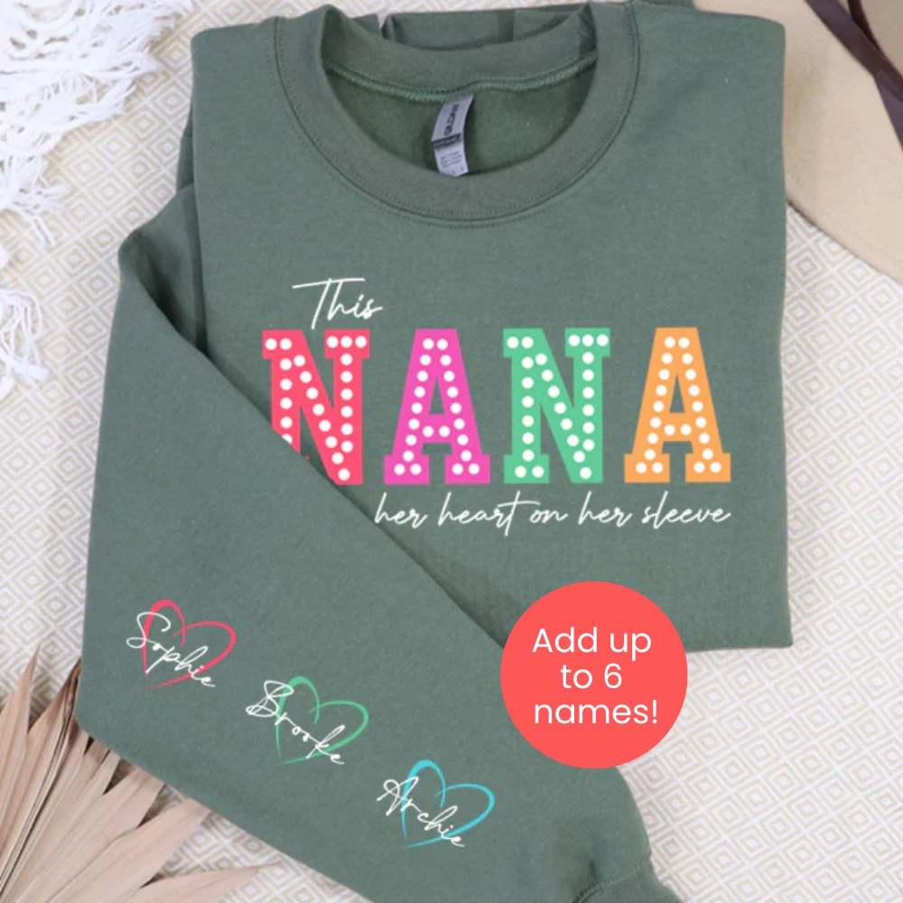 This Nana Wears Her Heart Personalised Sleeve Sweatshirt Grandparent Clothing - grandma outfits sale
