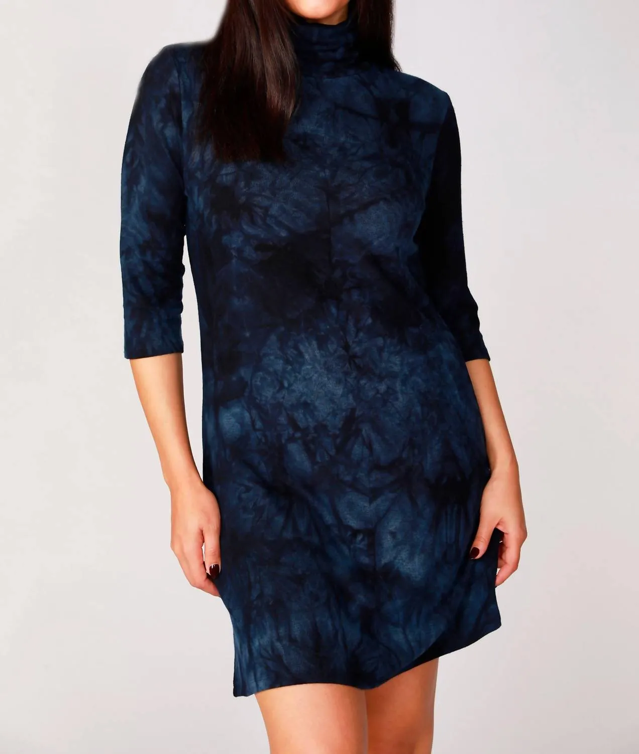 Tie Dye Mock Neck Dress In Ink